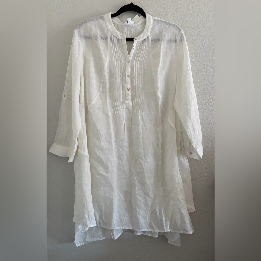 J Jill Love Linen Dress Ivory Cream XL Petite Linen Classic Boho resort